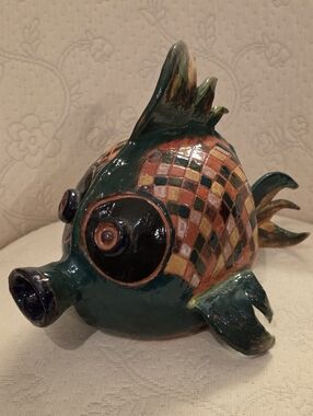 Handcrafted Painted Terracotta Decorative Large Fish Figurine